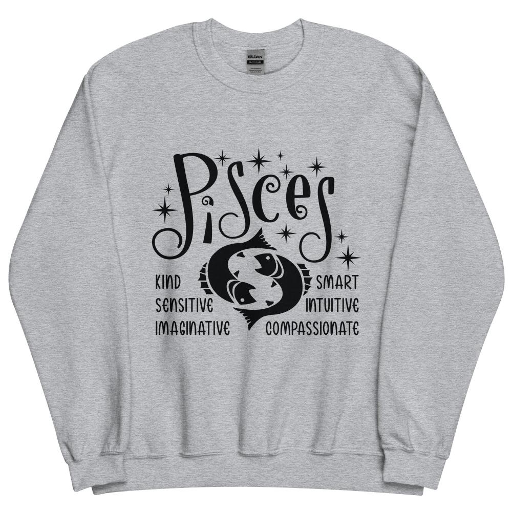 Pisces Zodiac Positive Traits Sweatshirt - Sport Grey Color - https://ascensionemporium.net
